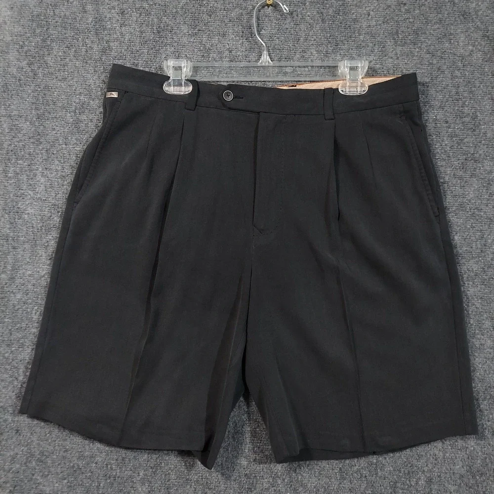 Tommy Bahama Shorts Mens 36 Black Silk Blend Pleated Dress Casual Comfort Luxury
